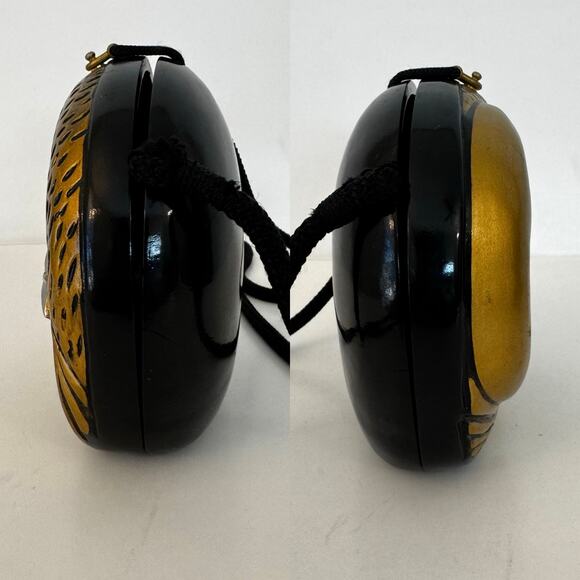 Timmy Woods Stars and Moon Wood Clutch Minaudiere Crossbody Bag Gold Black - Picture 8 of 14